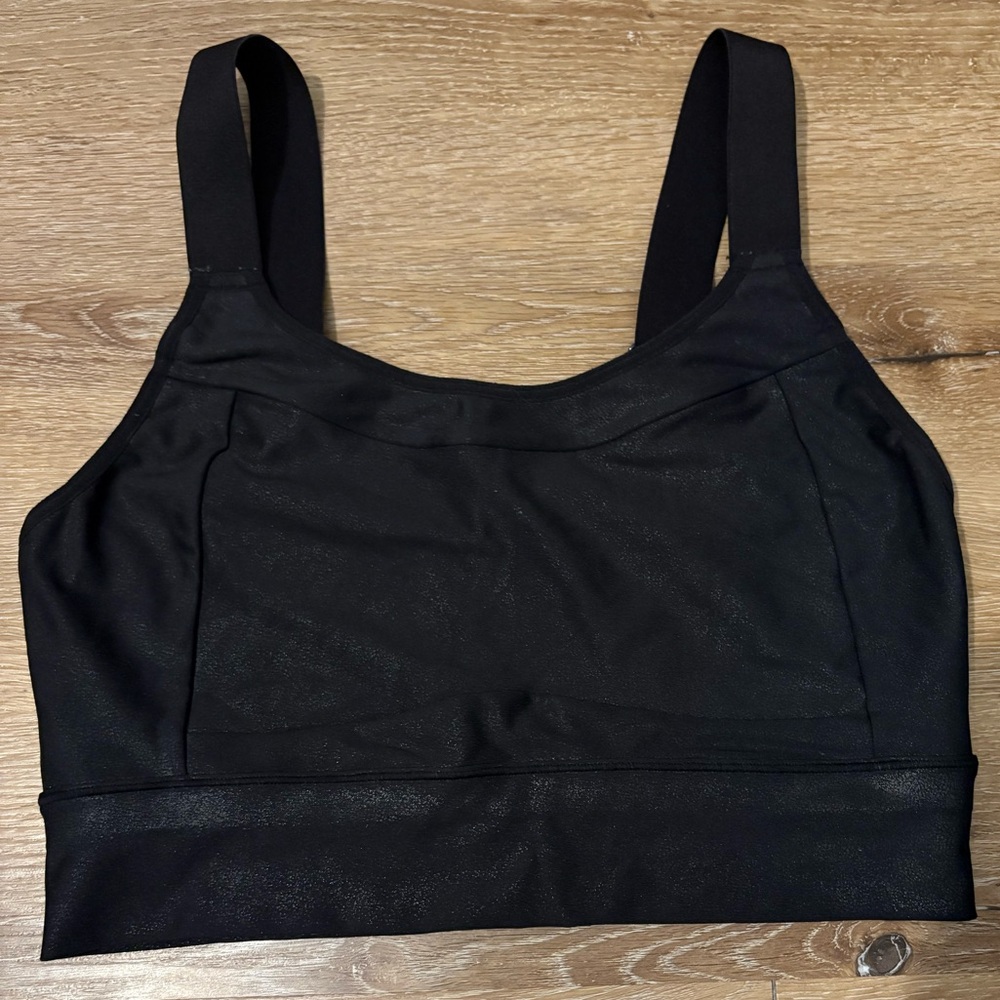 Calia Sculpt Leather Seamed Long Line High Impact Support Sports Bra in Black - Picture 2 of 6